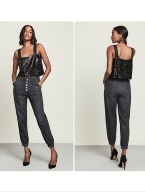 Veronica Beard Bolton Elastic Hem High Rise Washed Black Jeans W26